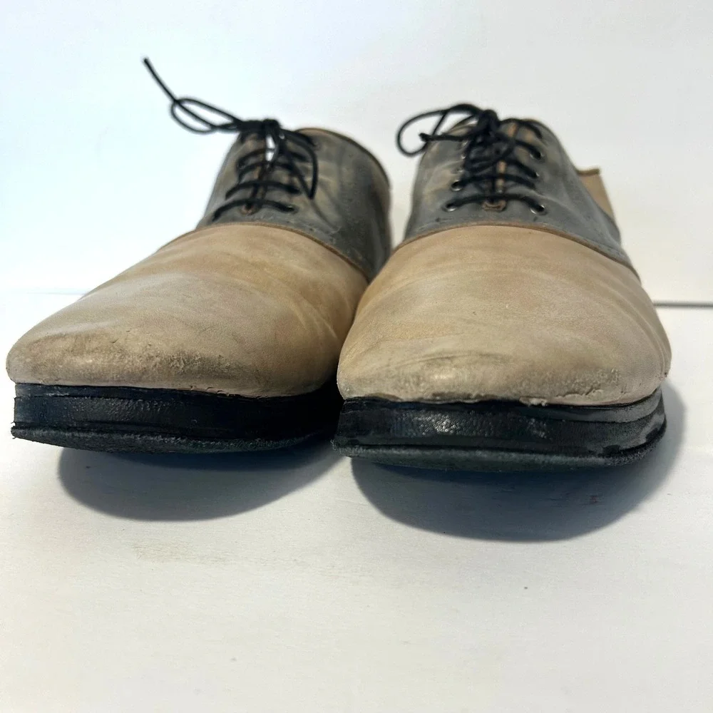 Bed Stu Gumlite Saddle Oxford Shoes Mens Tan Blue Leather Dress Shoe Preppy